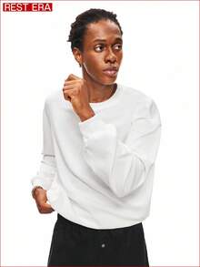 SHEIN Rest Era Men White Crew Neck Long Sleeve Casual Top, With Retro Style Graphic Print On The Back, Minimalist Design With Artistic Touch, Suitable For Everyday Casual Wear, Winter