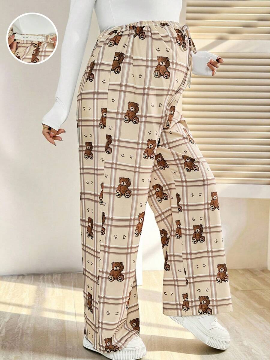 SHEIN 卡通印花休闲宽松舒适百搭孕妇裤 - 棕色 - 查看 1