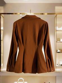 Modelyn Camisa de manga larga elegante de unicolor con cruce envolvente para oficina de talla grande - Café integral - Ver 2