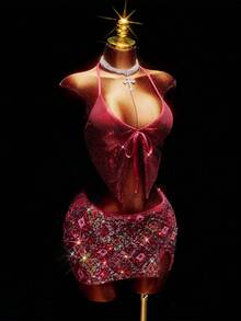 Amplova 女式圣诞派对低腰几何亮片迷你裙 - 彩色 - 查看 9