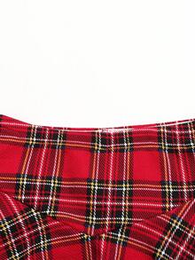 SHEIN 青少年女孩休闲格子交叉腰 A 字裙 - 紅色 - 查看 4