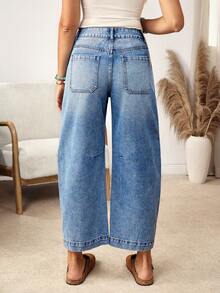 EMERY ROSE 女式蓝色休闲宽松牛仔裤（配腰带环） - 藍色 - 查看 2