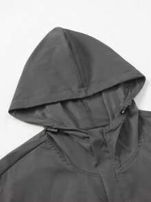 Manfinity Homme Plus Size Men's Solid Color Hooded Long Sleeve Casual Versatile Jacket - Grey - View 6
