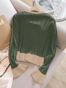 Franclia Neue sanfte, elegante Rüschenärmel Rüschensaum Strick-Cardigan für Frauen, Frühling/Herbst