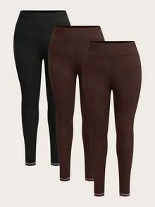 SHEIN Essnce Plus Size Women's Leggings 3 Pieces, Black Tights,Warm Women Leggings,Pants Women Tights,Winter Leggings Women Bottoms Women Leggings - Multicolor - View 3