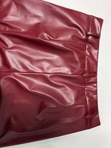 SHEIN Franclia 女式优雅纯色直筒中腰办公室裤 - 酒紅色 - 查看 4