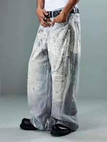 ROMWE MEN Street Life Jeans de mezclilla casual con estampado para hombres - Azul - Ver 6