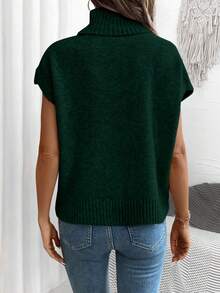 SHEIN LUNE 女式宽松蝙蝠袖高领休闲针织上衣，秋冬 - 墨綠色 - 查看 2