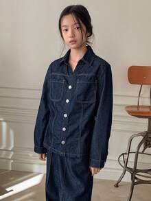 Dazy Kids Tween Girls Denim Top & Pants Set, Fall Outfit - Blue - View 3