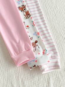 SHEIN 6件套女童可爱兔子和花卉全身印花柔软舒适圆领长袖上衣和紧身裤睡衣套装