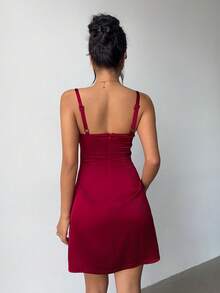 Aloruh 女士勃艮第酒红色迷你连衣裙，全新秋冬系列 - 酒紅色 - 查看 2