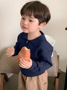 DAZY 幼儿男童休闲纯色翻领长袖毛衣，春秋季 - 藏蓝色 - 查看 5