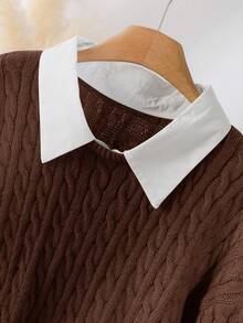 CosyJoli 大码女款灰色麻花针织毛衣 有领毛衣 女士毛衣 灰色毛衣 粗针织毛衣 有领毛衣 秋冬可爱毛衣 - 咖啡棕 - 查看 5