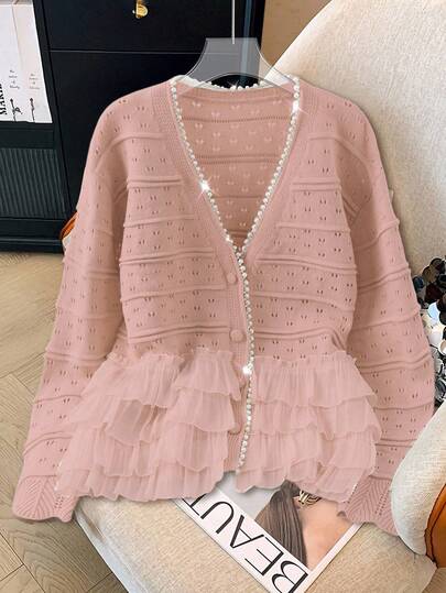 GlowEve CURVE بلوزة رقبة على شكل V من اللؤلؤ + كارديجان مافي محبوك رائع