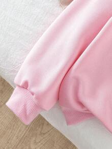 Young Girls Cartoon Cute K-POP Girl Graphic Print Sweatshirt With K-POP Character Letter Print, Suitable For Autumn/Winter Outfits - Pink - View 3