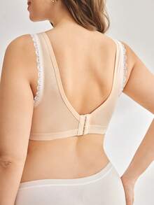 Moonlight&Mama Plus Size Women Contrast Lace Comfortable Nursing Function Maternity Bra - Apricot - View 7