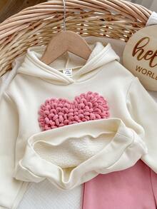 SHEIN Babygirl 可爱心形图案针织连帽衫套装，秋冬 - 彩色 - 查看 5