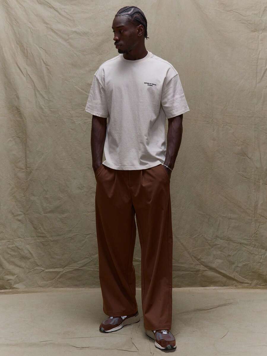 Musero Basic Loose Fit Tailored Pleat Button Fastening Smart Style Trousers Pants Fall SUMMER SPRING SUMMER - Brown - View 1