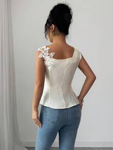 SHEIN Elenzya Women's Elegant Lace Patchwork Waist Sculpting Sleeveless Top, Summer - Apricot - View 2