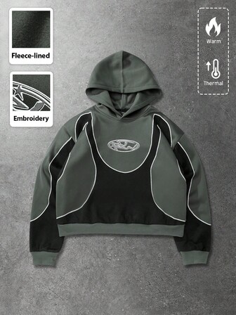 Unisex Contrast Color English Print Hoodie, Casual Street Style, Autumn/Winter