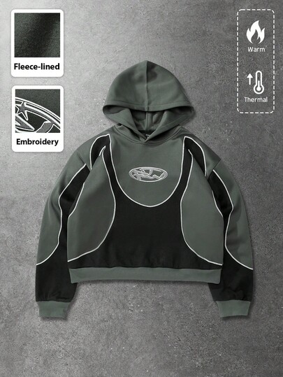 Unisex Contrast Color English Print Hoodie, Casual Street Style, Autumn/Winter