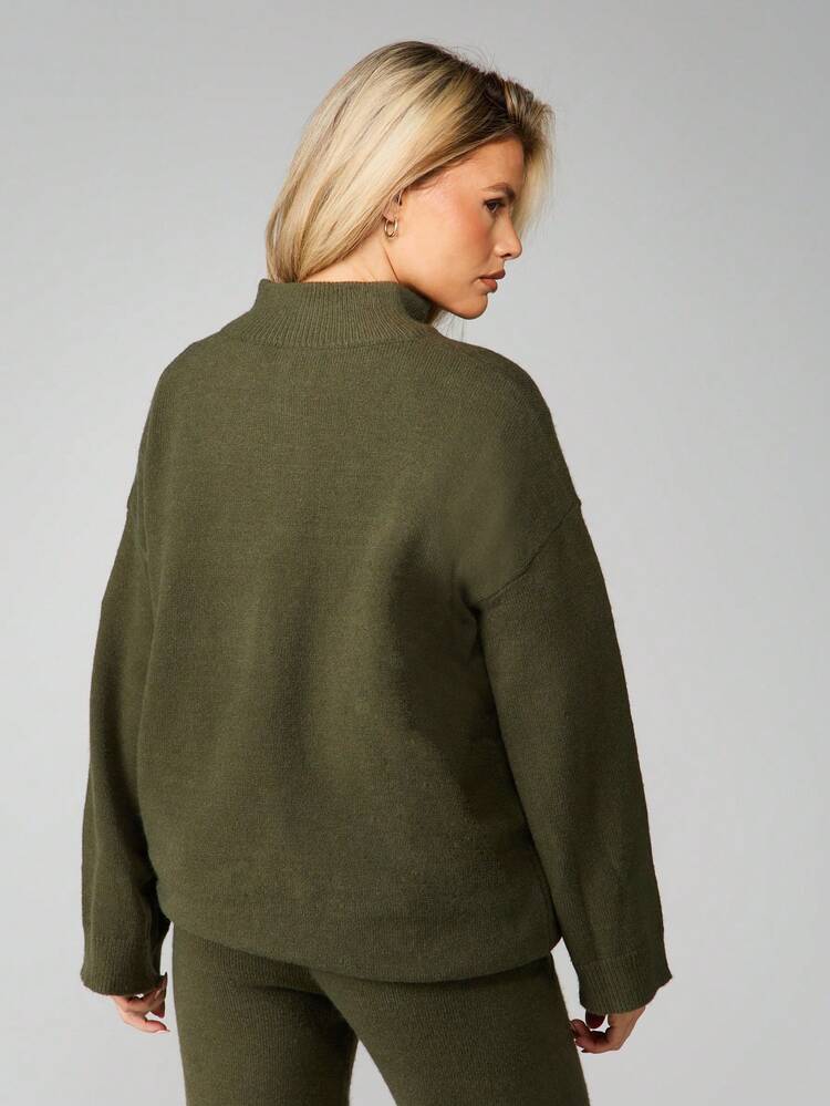 MISSGUIDED Oversized Quarter Zip Pullover Sweater With Logo Detail For Fall Winter Casual Comfort Christmas