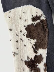 ROMWE Hippie Jeans évasés taille basse patchwork imprimé vache style Y2K pour femmes - Noir - Voir 4