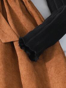 SHEIN Girls' Mock Neck Cinching Waist Ribbed Corduroy A-Line Dress, Casual & Elegant Outfit For Tween Girls