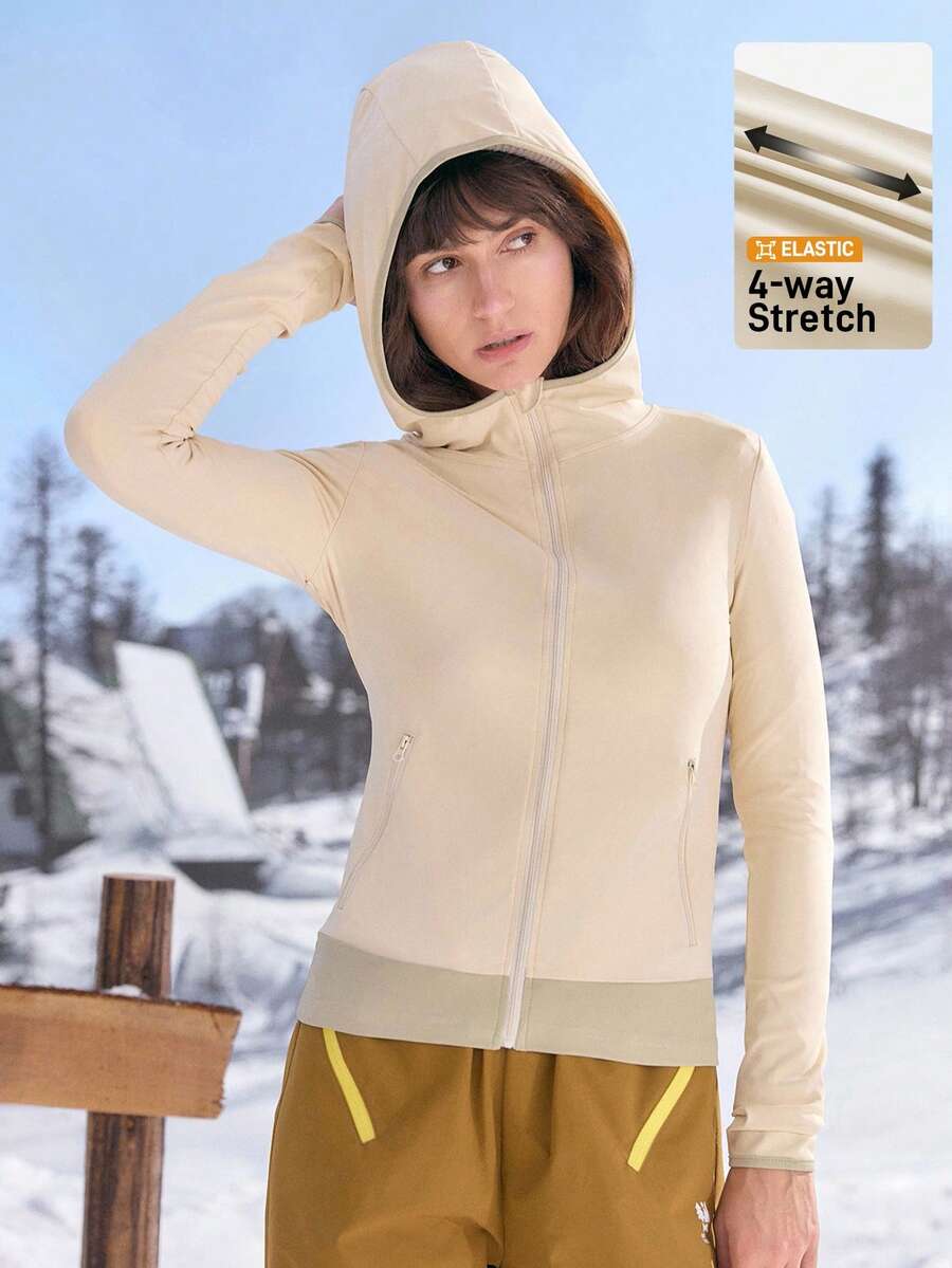 Menodora SHEIN Sport Menodora SHEIN Sport Nature Hike 女款弹力亲肤户外运动骑行夹克,秋冬款 - 杏色 - 查看 1