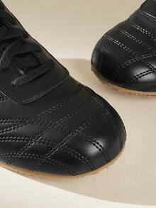 CUCCOO EASI Giày thể thao đế bằng mũi tròn thiết kế vá lỗi cho nữ, thoải mái, chất liệu da PU, màu kaki nhạt, dùng trong nhà/ngoài trời hàng ngày - màu đen - Xem 8