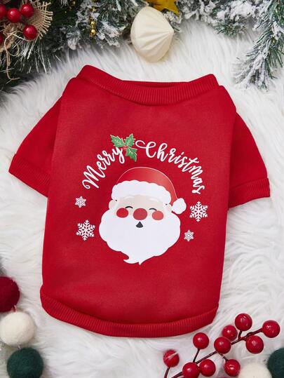 PETSIN 1件圣诞老人红色水果印花宠物红色圣诞透气宠物衣服