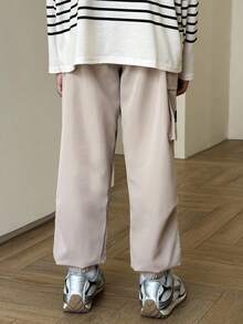 SHEIN 2pcs/Set Tween Boys' Casual Loose Solid Color Cargo Pants With Pockets, Relaxed Fit Woven Joggers, Daily Wear