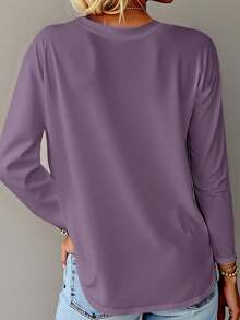 EMERY ROSE Women's Heart Print Long Sleeve T-Shirt, Autumn - Purple - View 2