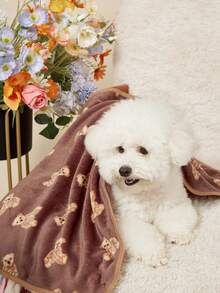 PETSIN 1 Pet Cat Dog Universal Brown Cute Bear Pattern Printed Plush All Season Universal Dog Blanket - Brown - View 5