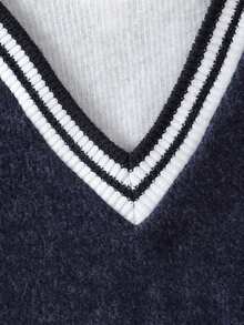 SHEIN 男婴 V 领二合一针织毛衣，高领针织套头衫，适合秋冬季 - 藏蓝色 - 查看 4