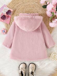 SHEIN Abrigo con capucha rosa para bebé/niña pequeña, diseño de cuello con solapa de manga larga, dulce y versátil, adecuado para salidas diarias