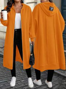 SHEIN CURVE+ Áo nỉ dài thường ngày đa năng cỡ lớn dành cho nữ, màu xám đậm, mùa thu/đông - Gỗ đỏ - Xem 1