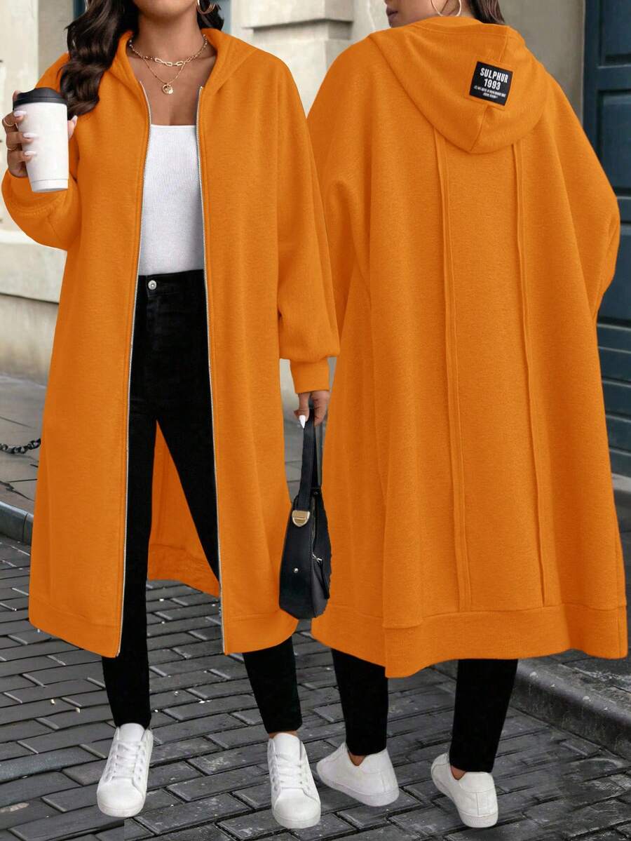 SHEIN CURVE+ Áo nỉ dài thường ngày đa năng cỡ lớn dành cho nữ, màu xám đậm, mùa thu/đông - Gỗ đỏ - Xem 1