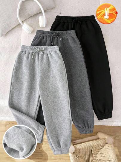 Leap Crew 3pcs Young Boy Solid Color Soft & Comfortable Casual Pants With Side Pocket3 Packsck Boys Jogger Pants Warm Kids Pants Sweat Pants For Kids Sweats For Boys Boy Joggers Pants