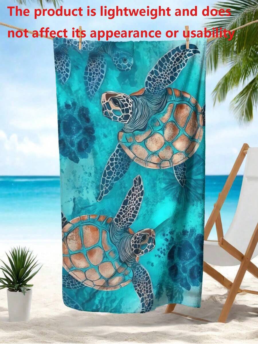 SHEIN 1pc Sea Turtle In Ocean Print Beach Towel, Oversized Large Towel, Super Soft And Quick Drying, Multi-Use Summer Bath Towel For Yoga, Swimming, Fitness, Camping, Sandbeach, Ideal HolidayTravel Essentials Travel Accessories - Multicolor - View 1