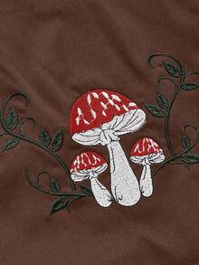 ROMWE Bộ đồ liền thân thêu hình cây nho và nấm Fairycore cỡ lớn, Bộ đồ liền thân thêu hình nấm cổ điển cỡ lớn cho mùa thu/đông - màu nâu - Xem 3