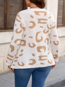 EMERY ROSE Plus Size Casual Leopard Print Cardigan, Suitable For Commuting, Autumn/Winter - Multicolor - View 2