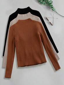 SHEIN Clasi 大码女式三件套高领修身罗纹针织毛衣上衣 - 彩色 - 查看 2