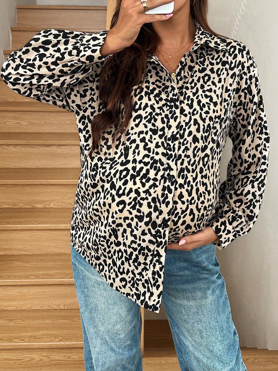 SHEIN Casual Woman,Fall Clothes,Autumn Clothes,Materity Autumn Clothes Maternity Pregnant Women's Casual Fashionable Street Chic Resort Style Leopard Print Loose Fit Drop Shoulder Long Sleeve Shirt, Spring/Autumn Leopard Shirt Cheetah Print Top Button Up Women Shirt Leopard Print Shirt Animal Print Shirt Leopard Print Top Cheetah Shirt Leopard Print Shirt Women Leopard Print Shirt Women Shirt Mimi Shirt