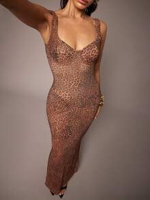 Silquee Váy dây mảnh họa tiết da báo gợi cảm thời trang dành cho nữ - Nhiều màu - Xem 7