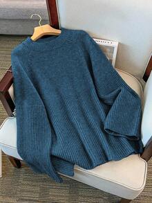 GlowEve CURVE Áo len dệt kim tay raglan rộng rãi, thường ngày cỡ lớn dành cho nữ, mùa đông - Xanh đậm - Xem 4
