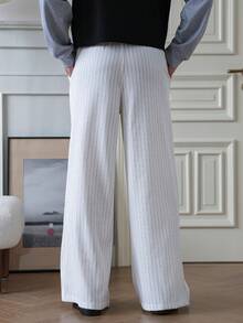 Manfinity Homme Pantalones de traje casuales de hombre a rayas blancas - Blanco - Ver 4