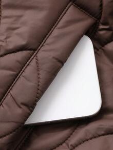DAZY 2-In-1 Patchwork Faux Fur Lining Padded Vest, Short Style Women Padded Coat - Brown - View 9