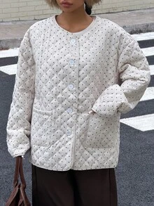 SHEIN EZwear 女士休闲波尔卡圆点印花夹克，秋冬 - 黑與白 - 查看 3