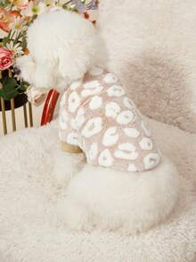 PETSIN 1件宠物猫狗通用杏色豹纹可爱印花毛绒保暖弹力舒适圆领 - 彩色 - 查看 7